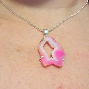 Sterling Silver Pink Fleece Druzy Agate Necklace